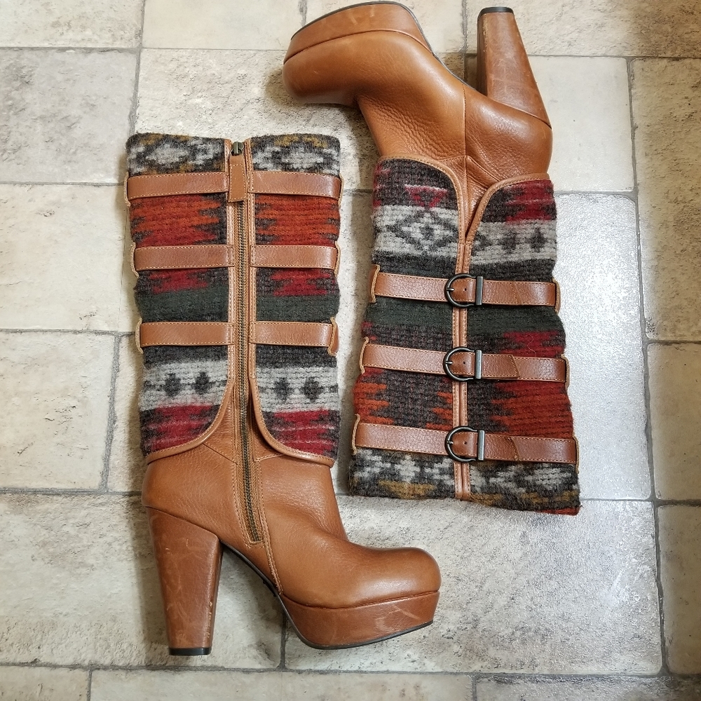 Vogue Win Em All Wool Leather Aztec Platform Boots